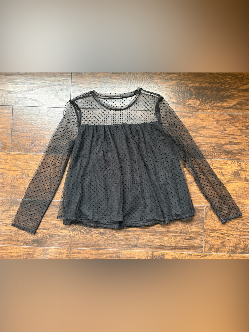 Banana Republic Sheer Black Polka Dot Mesh Long Sleeve Top